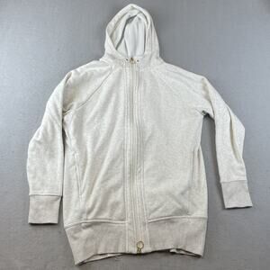 Athleta Scuba 2 Way Full-Zip Womens Sz M Hoodie Sweatshirt Heathered Ivory